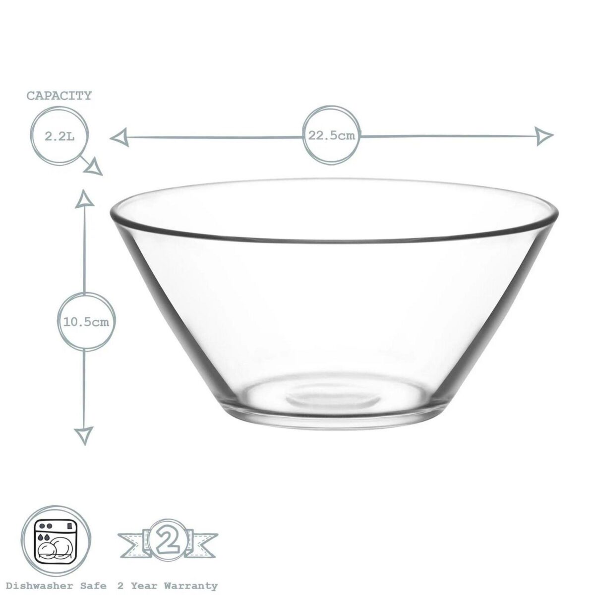 LAV Vega Glass Serving Bowl Kitchen Mixing Dishes 22.5cm Clear - Image 3