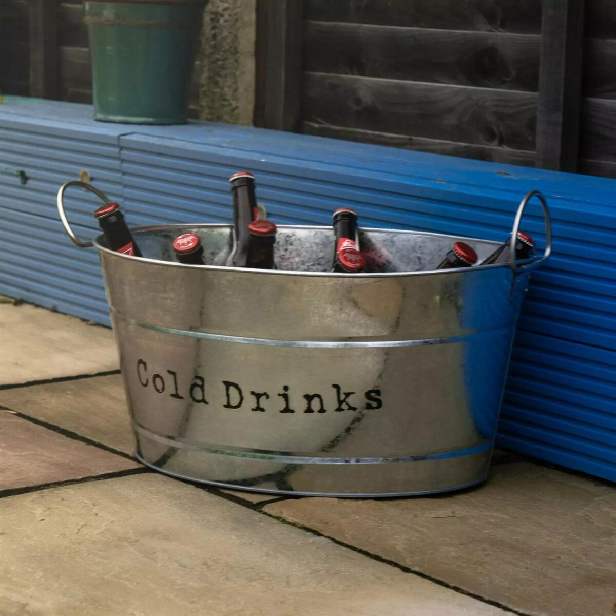 Large Drinks Bucket Beer Wine Ice Party Cooler Vintage Metal Handles Silver - Image 5