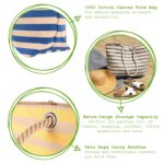 Large Striped Canvas Tote Beach Bag Shoulder Bag 55cm x 36cm Seafoam - Image 2