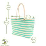 Large Striped Canvas Tote Beach Bag Shoulder Bag 55cm x 36cm Seafoam - Image 3