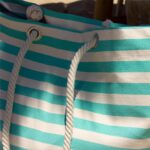 Large Striped Canvas Tote Beach Bag Shoulder Bag 55cm x 36cm Seafoam - Image 7