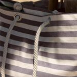 Large Striped Canvas Tote Beach Bag Shoulder Handbag 55cm x 36cm Pebble - Image 7