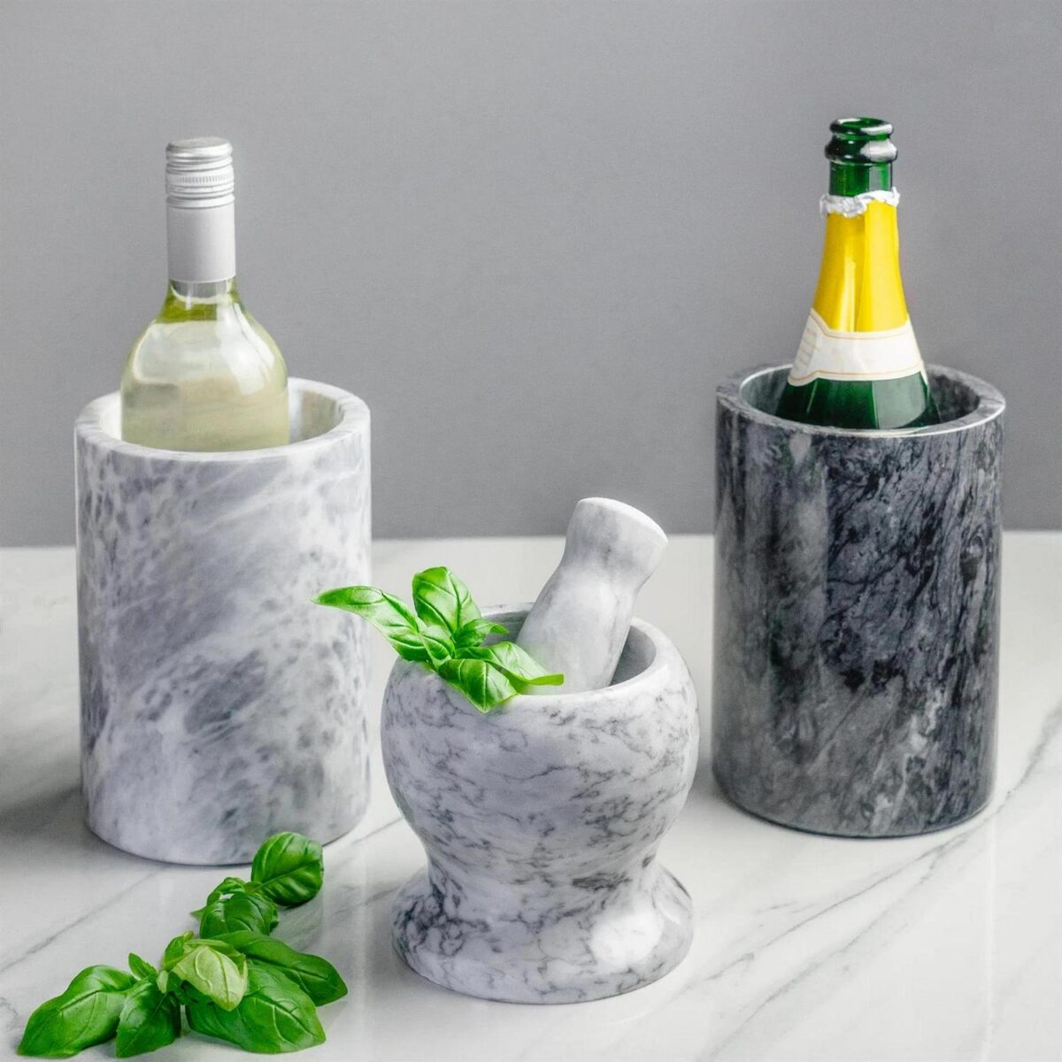 Marble Wine Bottle Cooler Solid Stone Barware Champagne Chiller 13cm Grey - Image 7