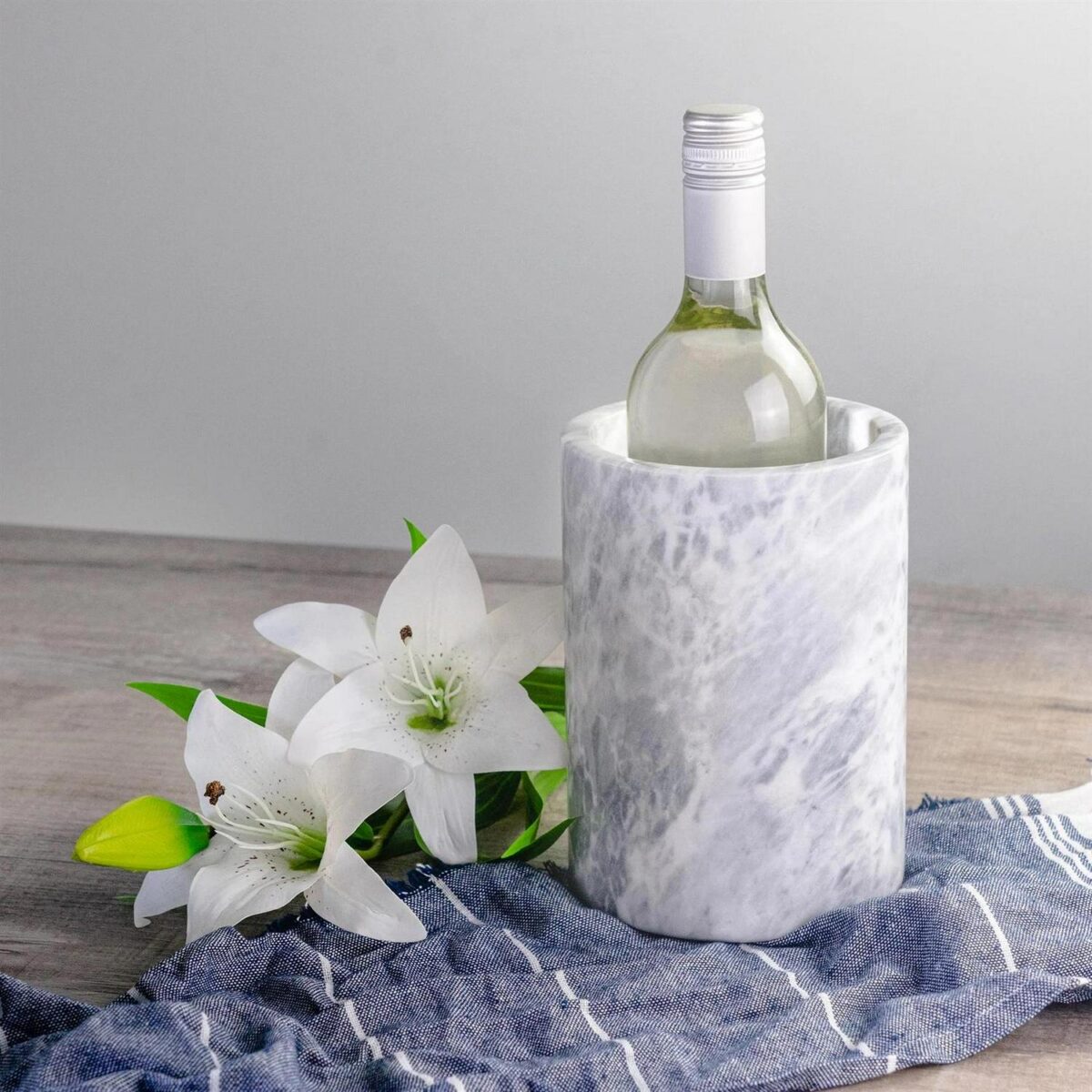 Marble Wine Bottle Cooler Solid Stone Barware Champagne Chiller 13cm Grey - Image 5