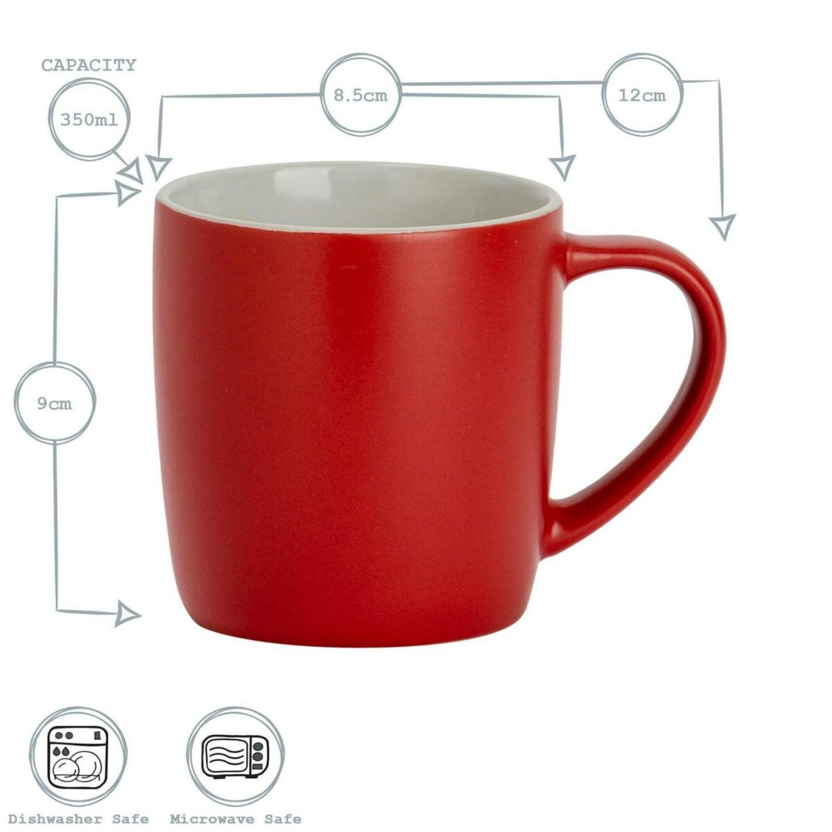 Matt Coloured Coffee Mug Modern Porcelain Cappuccino Tea Cup 350ml Red - Image 3