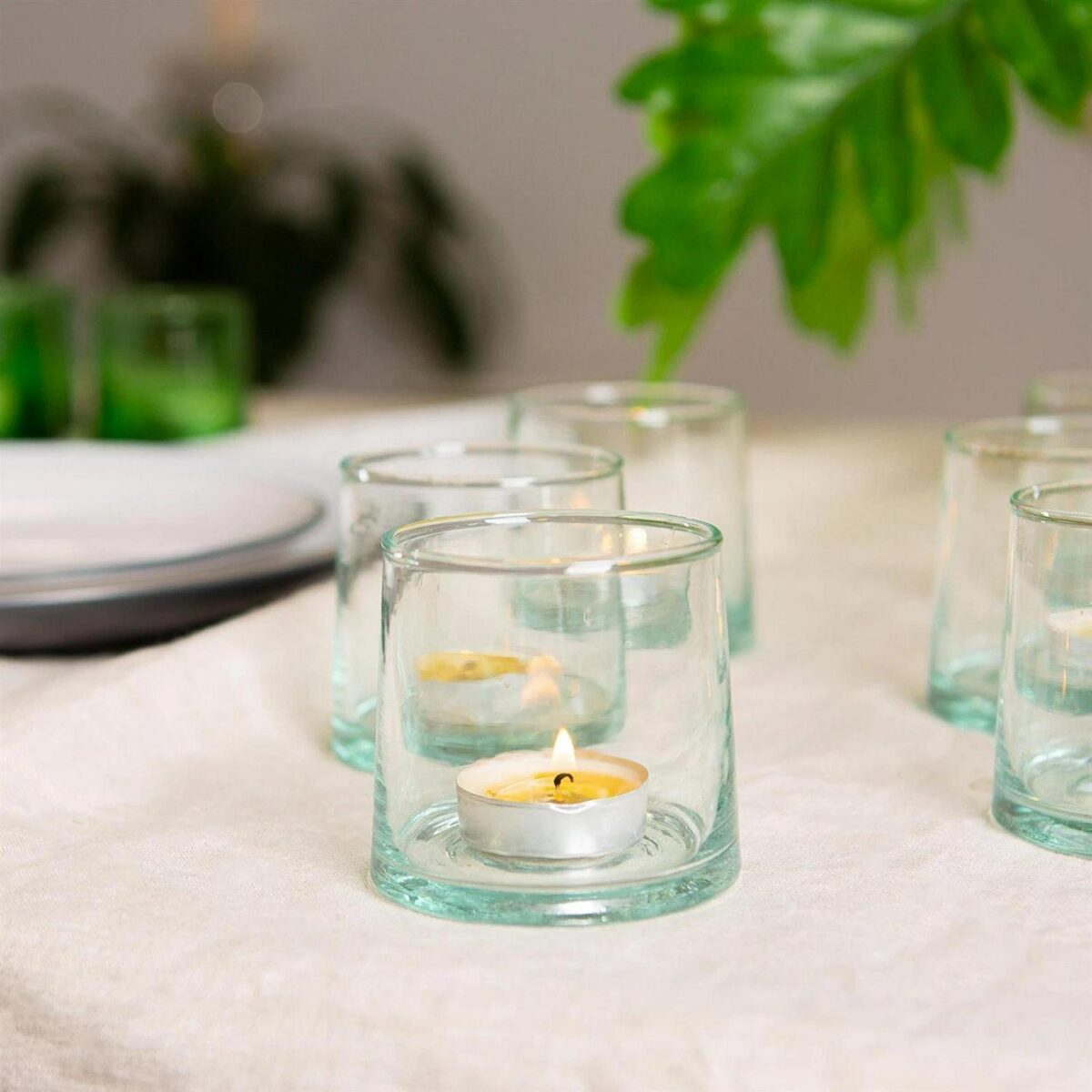 Merzouga Recycled Glass Tealight Holder Decorative Home Candle Lantern 7cm Clear - Image 4