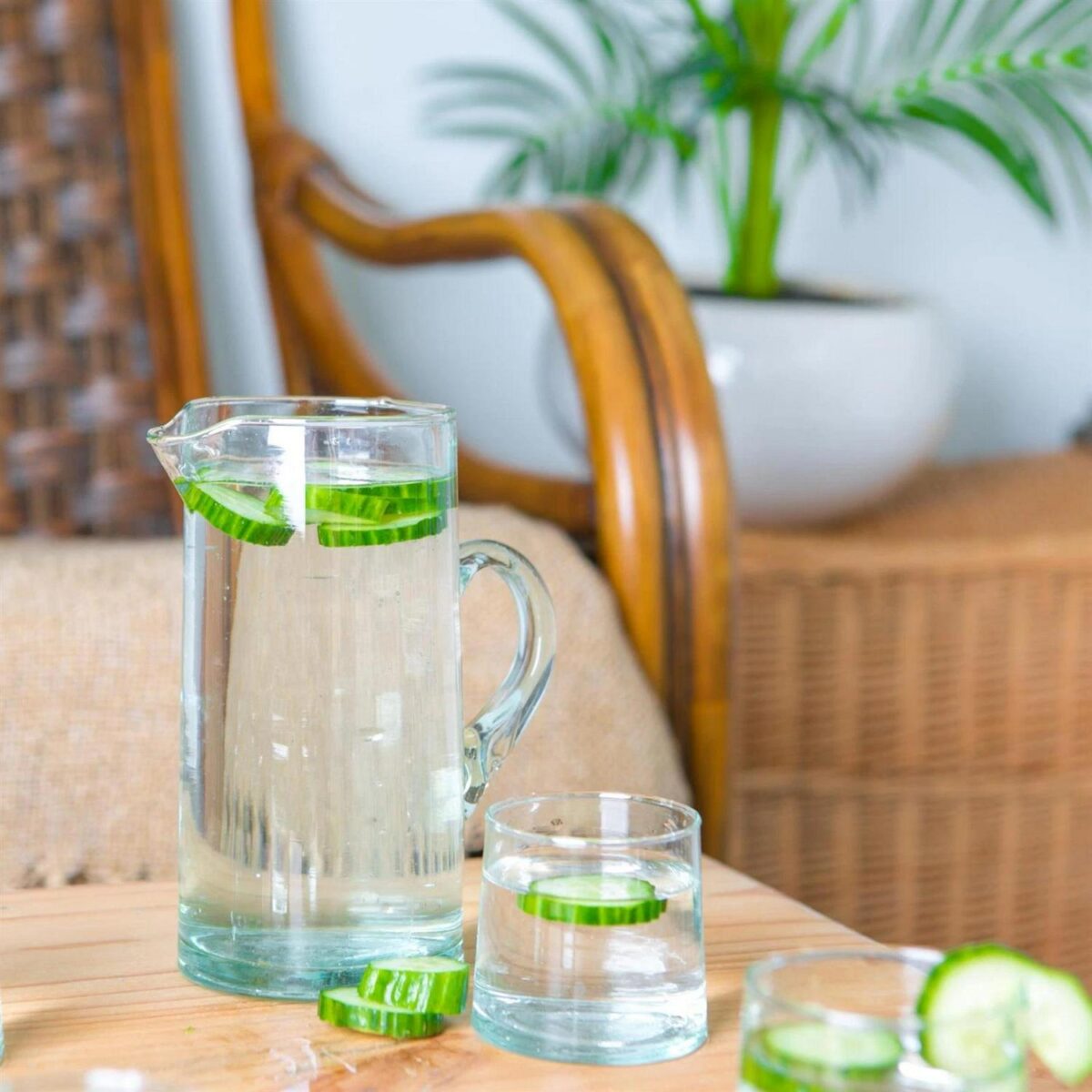 Merzouga Recycled Glass Tumblers with Jug Water Juice Glasses Pitcher Clear - Image 6