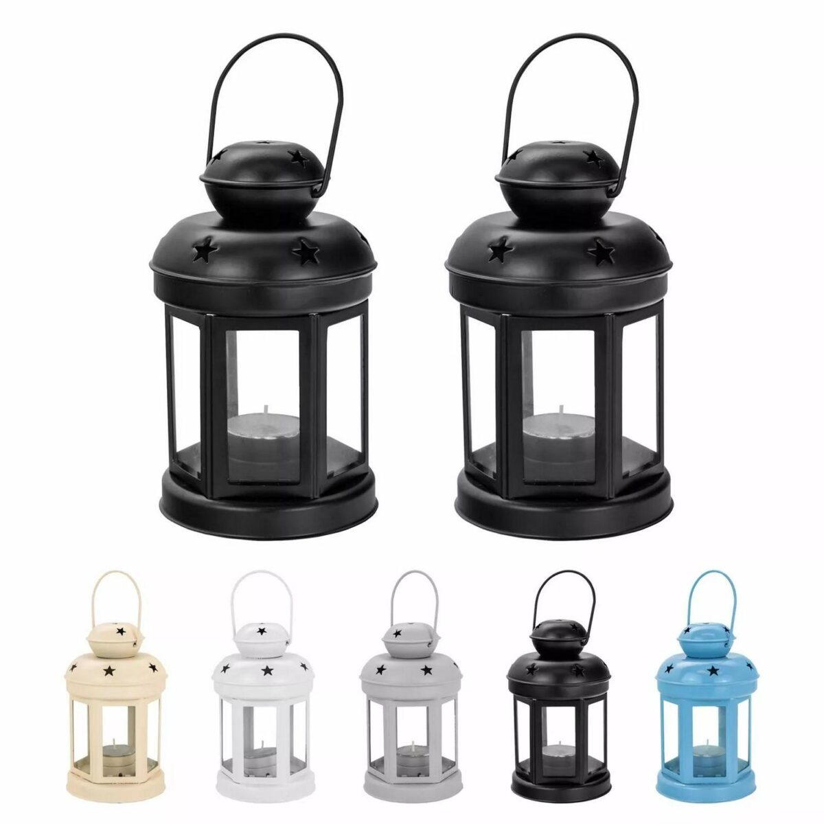 Metal Candle Lanterns Tealight Holders Vintage French Moroccan Style 16cm - x2 - Image 1
