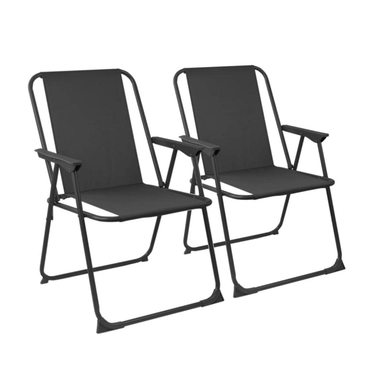 Metal Garden Armchair Folding Low Portable Camping Beach Chair Black x2 - Image 1