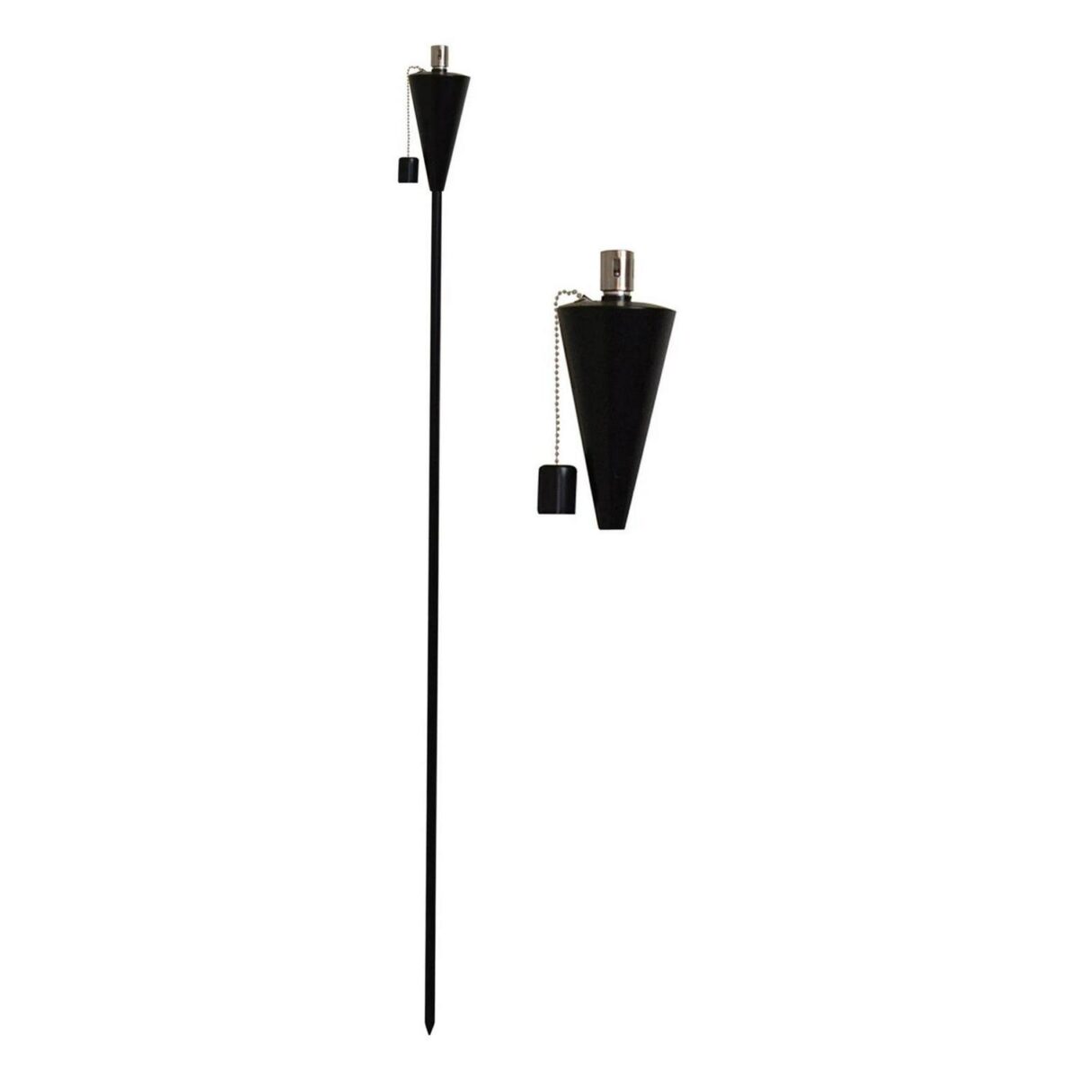 Metal Garden Torch Tiki Paraffin Oil Fire Lantern Cone Black - Image 1