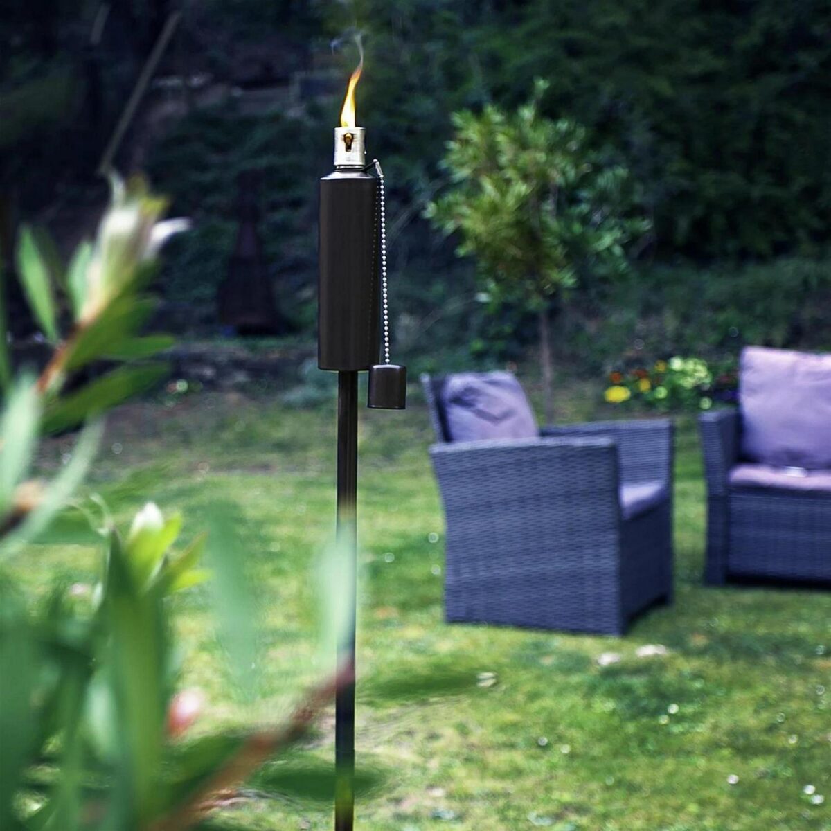 Metal Garden Torch Tiki Paraffin Oil Fire Lantern Cylinder Black - Image 6