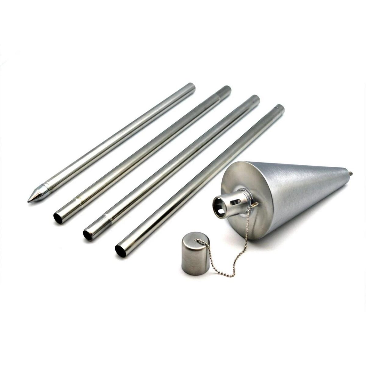 Metal Garden Torch Tiki Paraffin Oil Fire Lantern Cone Silver - Image 4