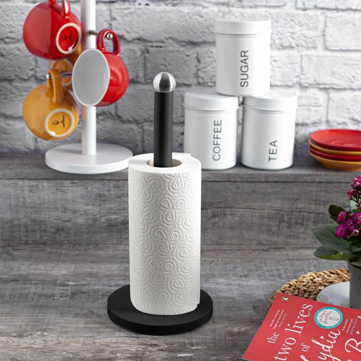 Metal Kitchen Roll Holder Freestanding Home Storage Paper Towel Tidy Black - Image 6