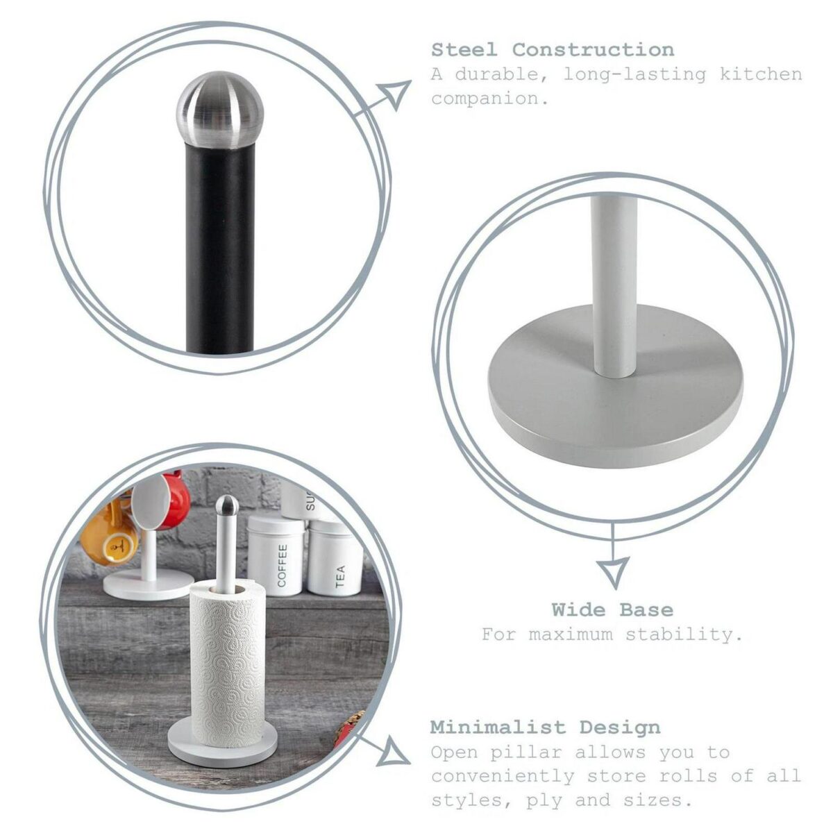 Metal Kitchen Roll Holder Freestanding Home Storage Paper Towel Tidy Black - Image 2