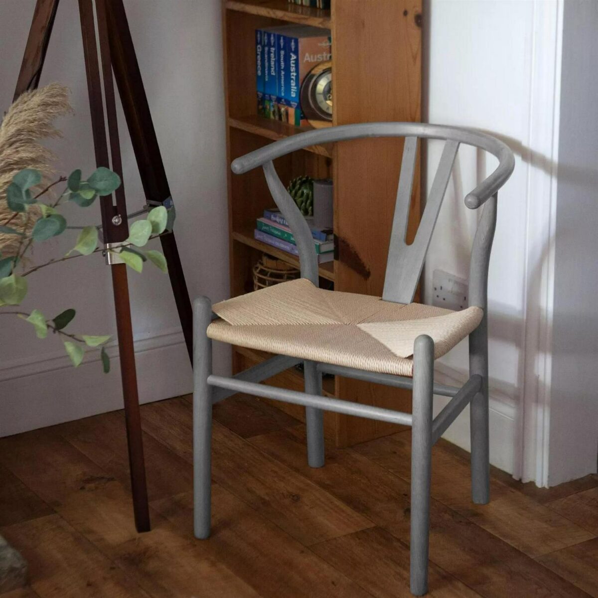 Nicholas Winter Beech Wooden Wishbone Dining Chair - Grey/Natural - Image 6