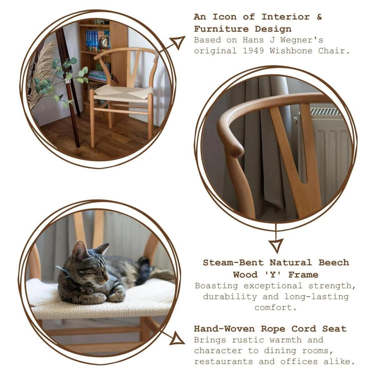 Nicholas Winter Beech Wooden Wishbone Dining Chair - Grey/Natural - Image 2