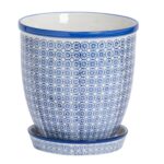 Nicola Spring Plant Pot with Saucer - For Outdoor, with Drip Hole 22cm Navy