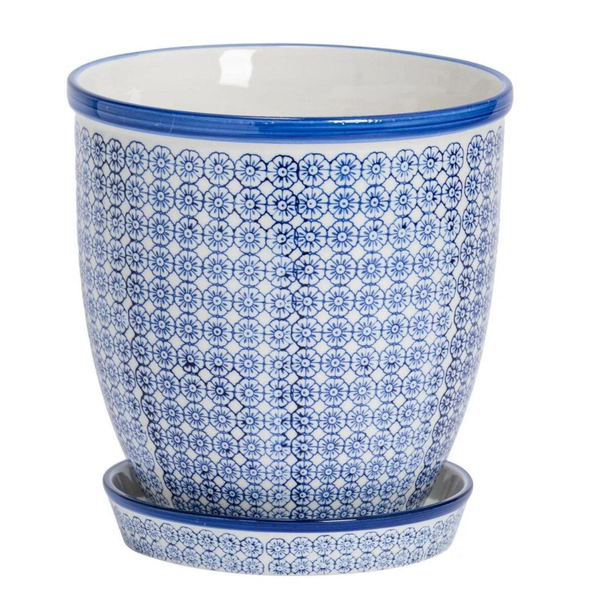 Nicola Spring Plant Pot with Saucer - For Outdoor, with Drip Hole 22cm Navy - Image 1