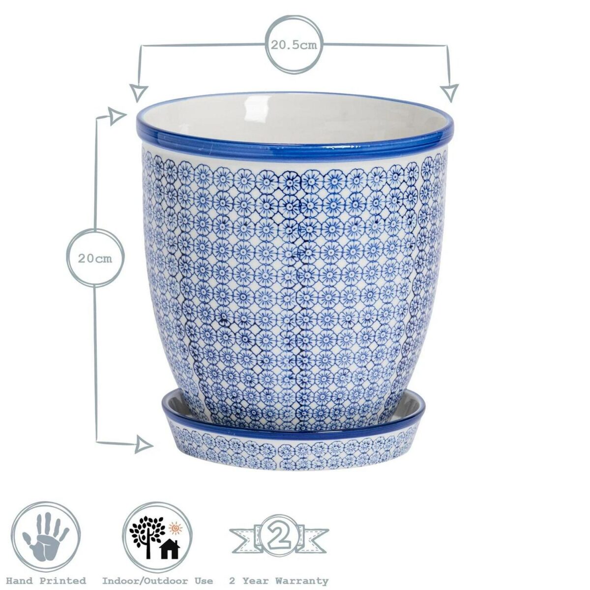 Nicola Spring Plant Pot with Saucer - For Outdoor, with Drip Hole 22cm Navy - Image 3