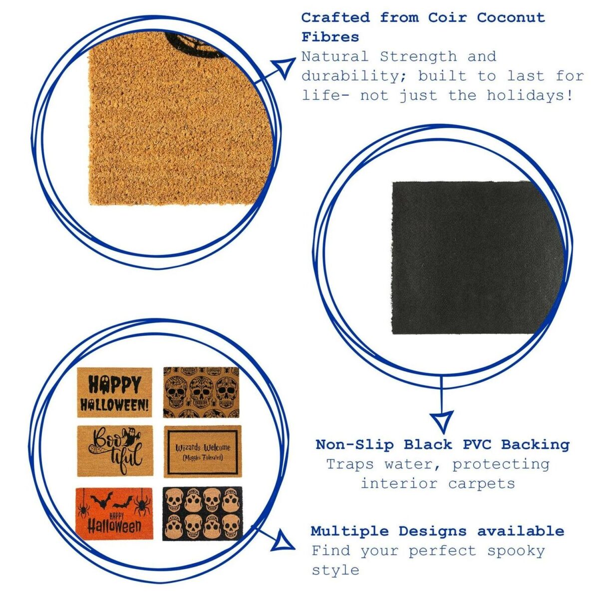 Non-Slip Halloween Theme Door Mat Natural Coir 60cm Wizards Welcome - Image 2