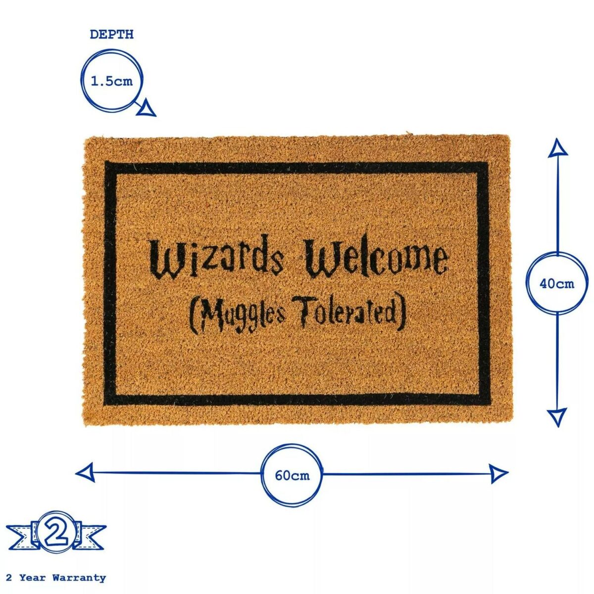 Non-Slip Halloween Theme Door Mat Natural Coir 60cm Wizards Welcome - Image 3