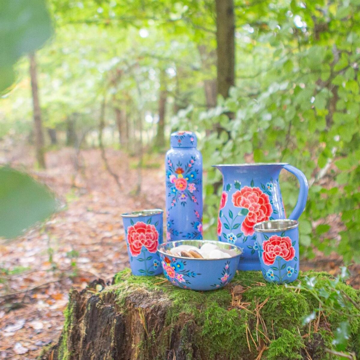 Ocean Peony 1.7L Stainless Steel Hand-Painted Picnic Water Jug and 300ml Cups - Image 7