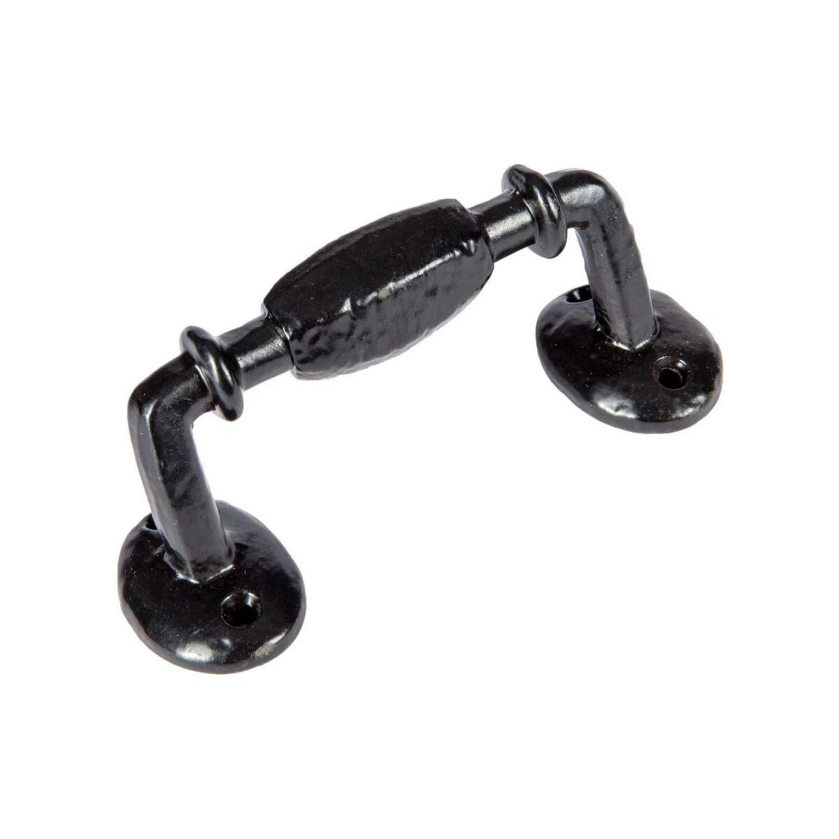 Offset Wrought Iron Door Handle Cast Iron Antique Cupboard Pull H115mm Black - Image 1