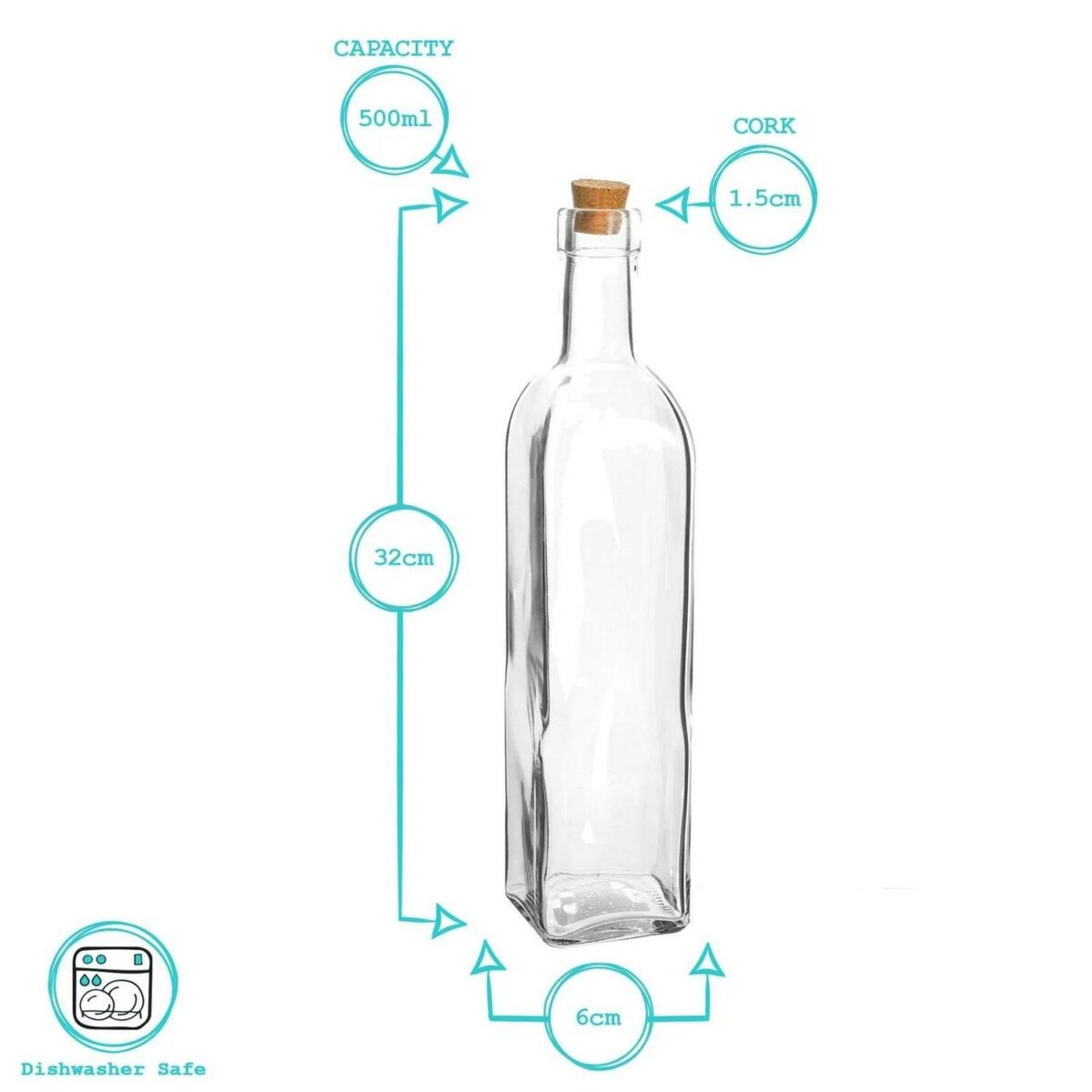 Olive Oil Pourer Bottle with Cork Lid Kitchen Vinegar Drizzler Dispenser 500ml - Image 3