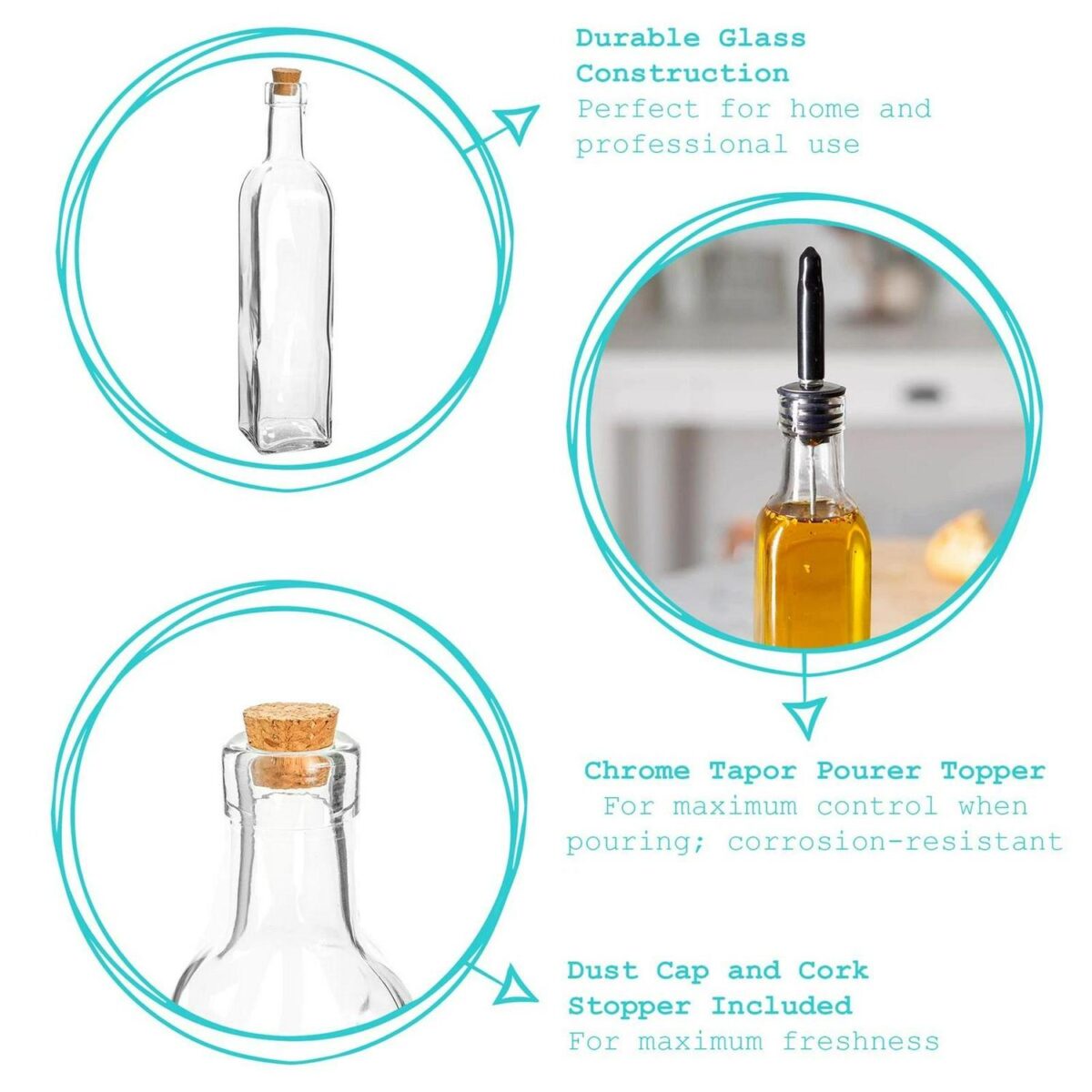 Olive Oil Pourer Bottle with Cork Lid Kitchen Vinegar Drizzler Dispenser 500ml - Image 2