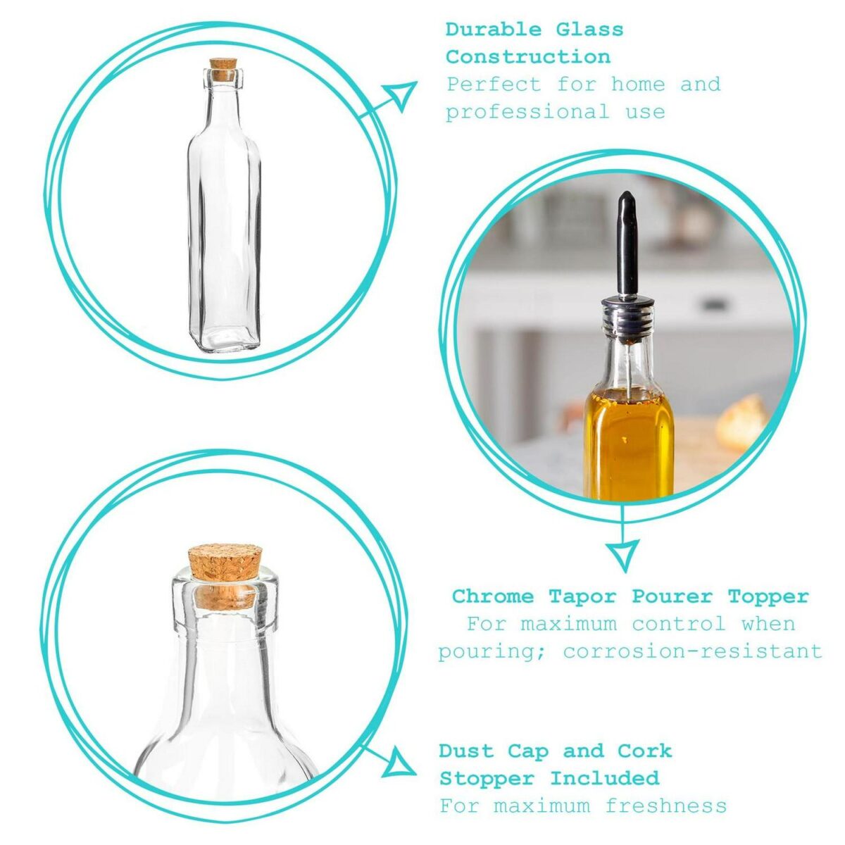Olive Oil Pourer Bottle with Cork Lid Kitchen Vinegar Drizzler Dispenser 250ml - Image 2