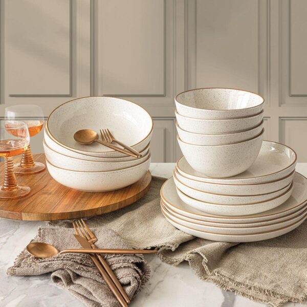 Over and Back Stoneware Dinnerware Set, 16 Piece in 2 Colours