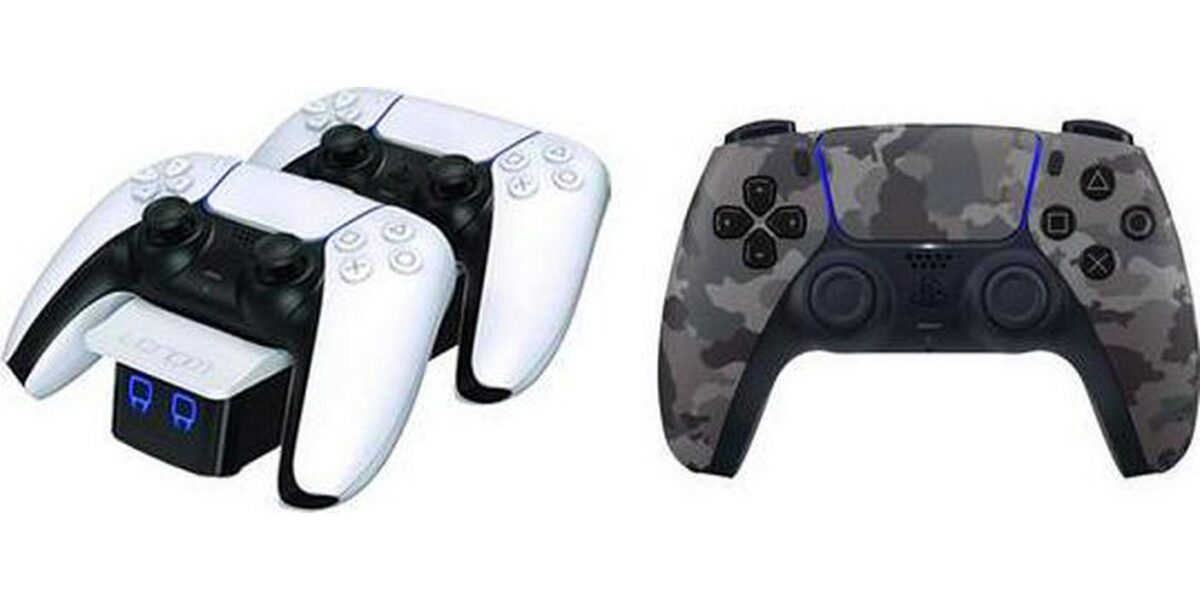 PLAYSTATION PS5 DualSense Wireless Controller (Grey) and Twin Docking Station (White) Bundle - Image 1