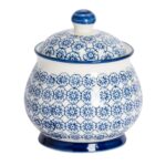 Patterned Sugar Bowl / Pot with Lid - Blue Flower