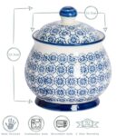 Patterned Sugar Bowl / Pot with Lid - Blue Flower - Image 6