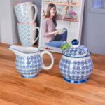 Patterned Sugar Bowl / Pot with Lid - Blue Flower - Image 3
