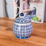 Patterned Sugar Bowl / Pot with Lid - Blue Flower - Image 2