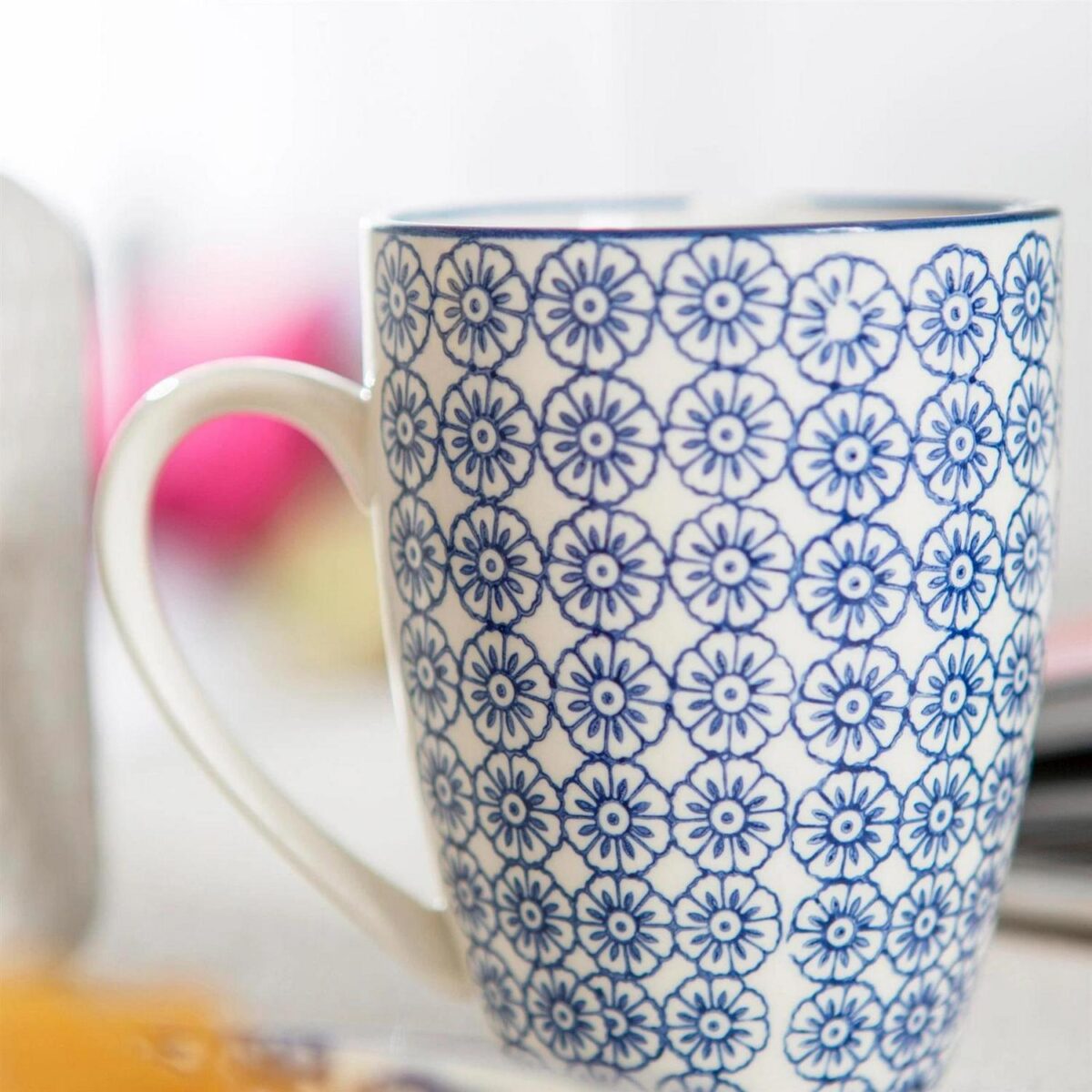 Patterned Tea Coffee Mug Porcelain Restaurant Mugs Cups - Blue Print - 330ml x6 - Image 6