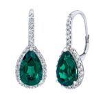 Pear Cut Lab Created Emerald and 0.50ctw Diamond Earrings, 14ct White Gold