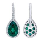Pear Cut Lab Created Emerald and 0.50ctw Diamond Earrings, 14ct White Gold - Image 4
