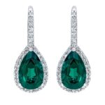 Pear Cut Lab Created Emerald and 0.50ctw Diamond Earrings, 14ct White Gold - Image 3
