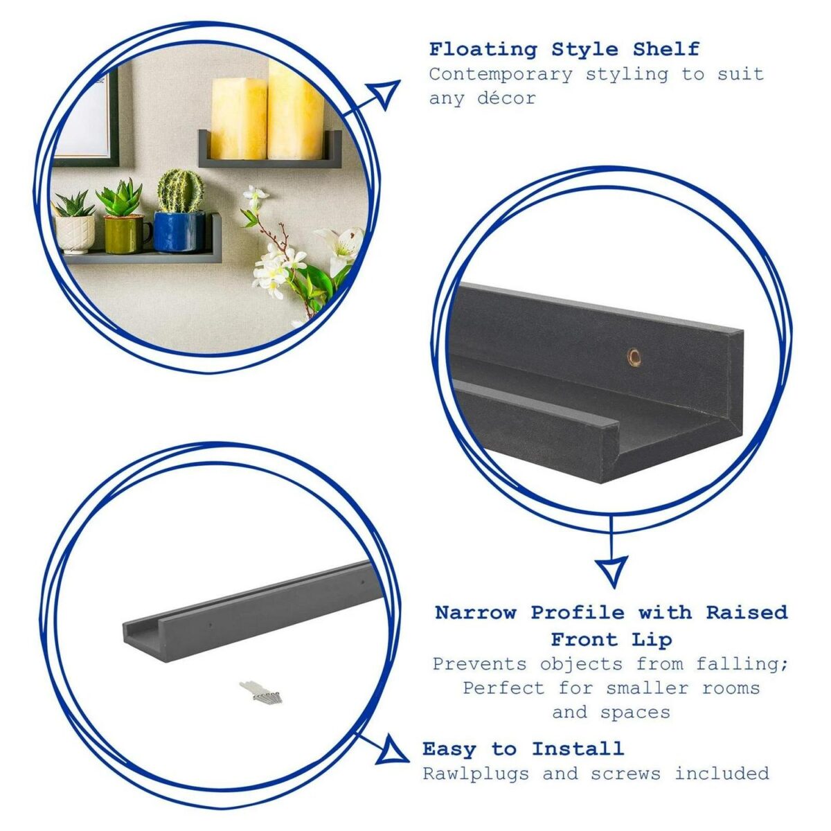 Picture Ledge Shelf Floating Wall Mounted Gallery Bookshelf Storage 57cm Grey - Image 2