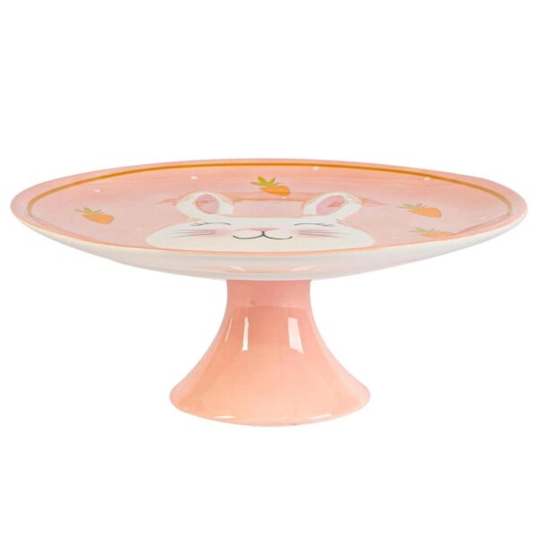 Pink Bunny Cake Stand Hand Painted Buffet Party Serveware Tableware 27cm Pink