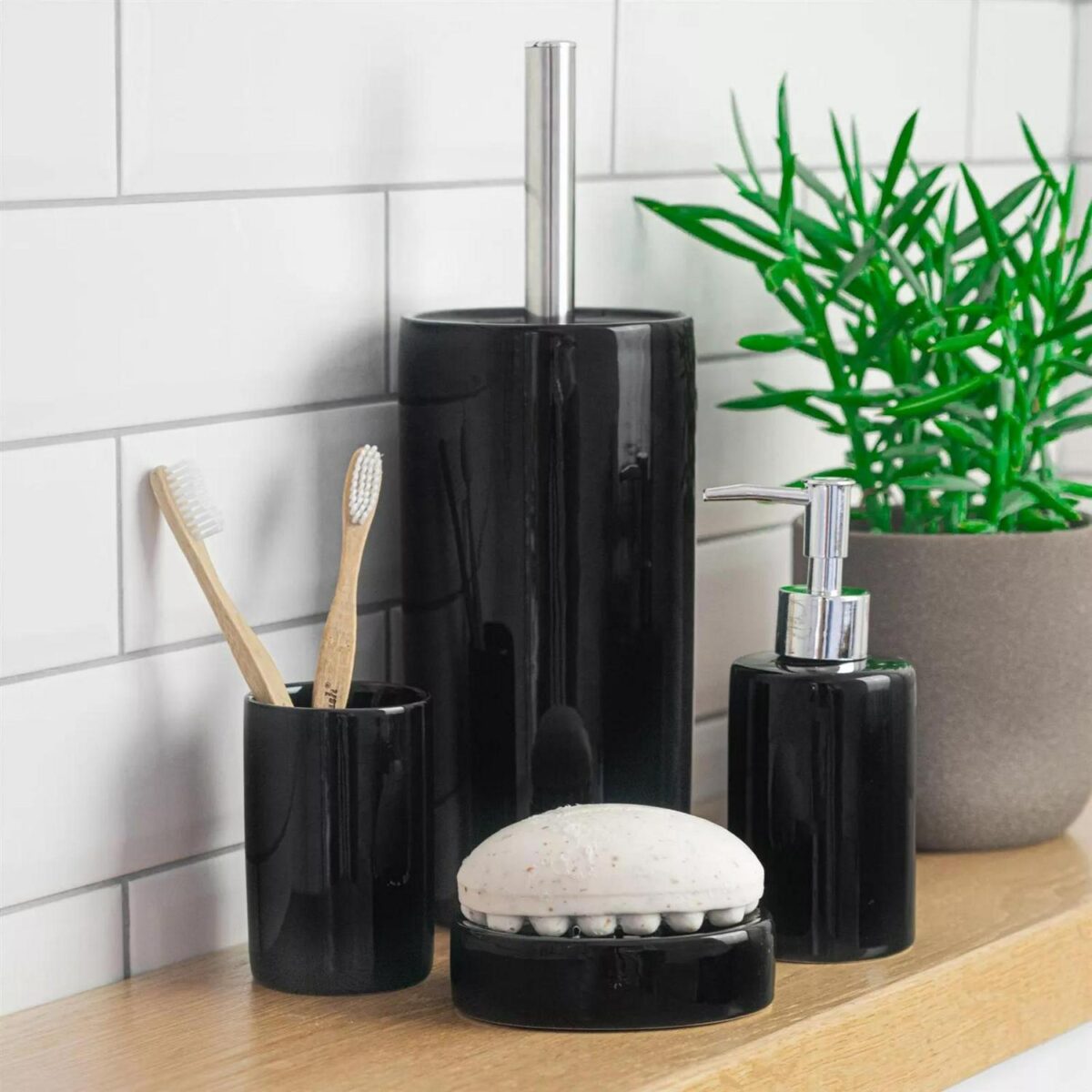 Pump Soap Dispenser Bottle Ceramic Kitchen Bathroom Home, 280ml - Black - Image 6
