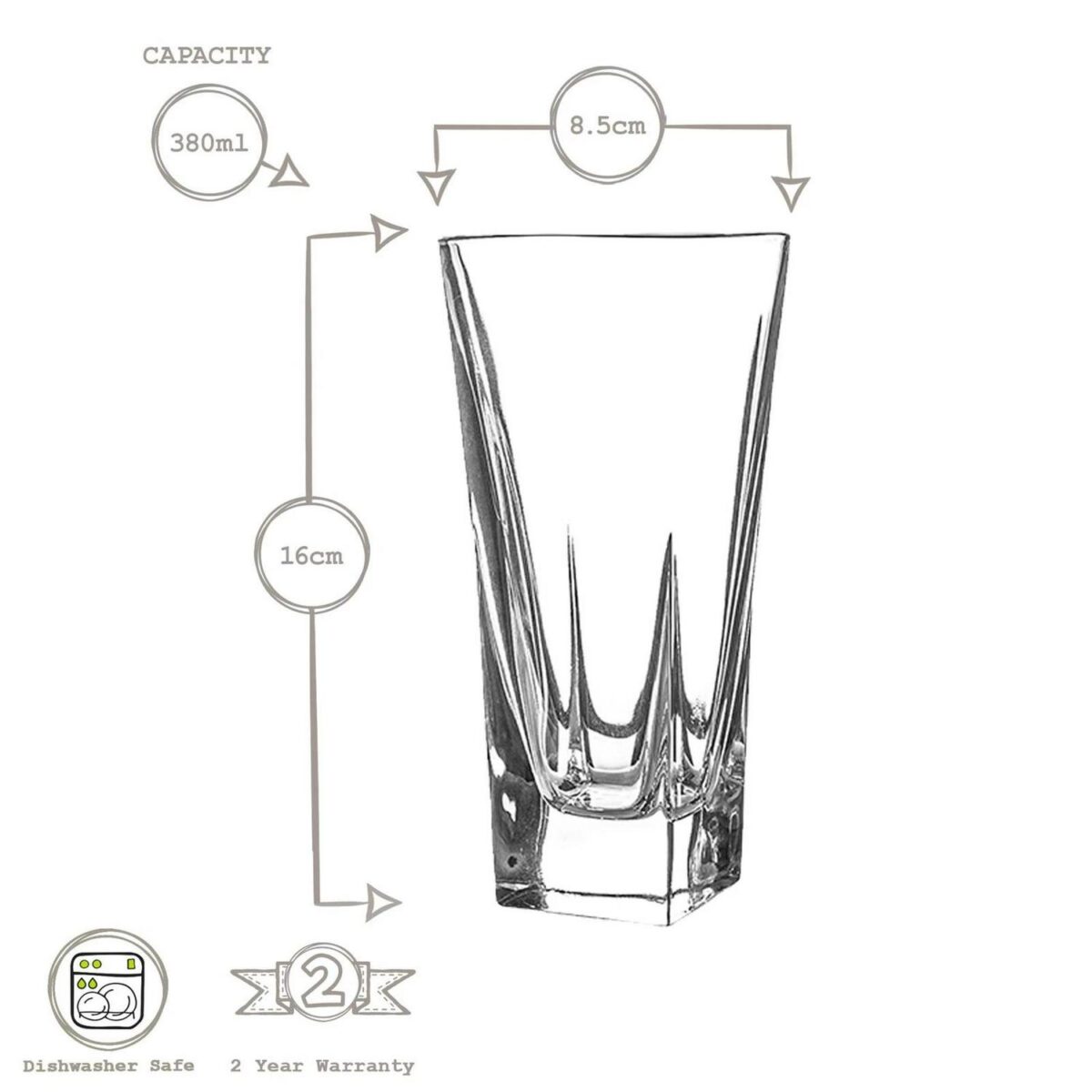 RCR Crystal 12x Fusion Highball Glasses Set Cut Glass Cocktail Tumblers 380ml - Image 3