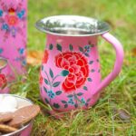 Raspberry Peony 1.7L Stainless Steel Hand-Painted Picnic Water Jug and 400ml Cups - Image 7