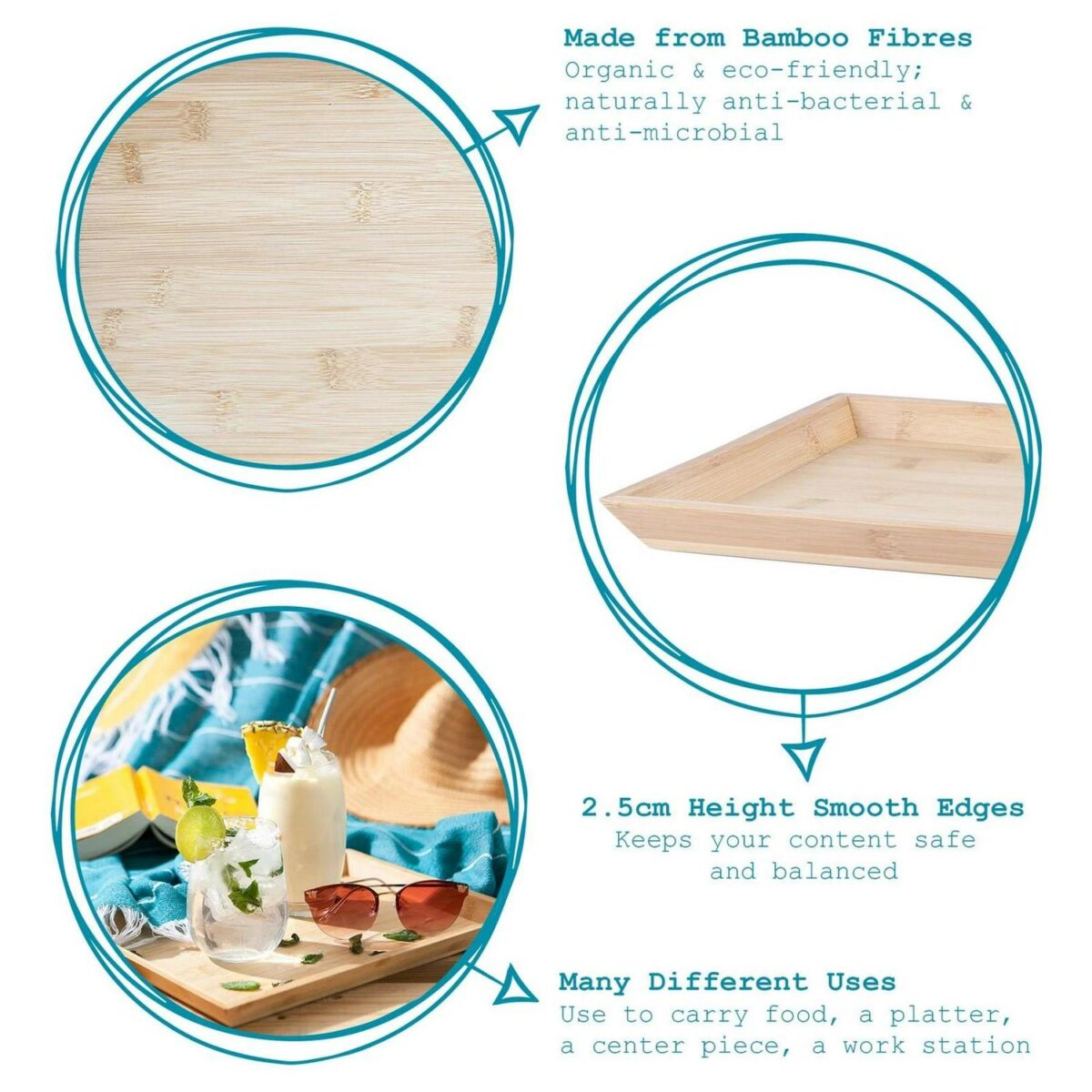 Rectangular Eco-Friendly Bamboo Tray Centrepiece / Portable Tray 33cm Brown - Image 2