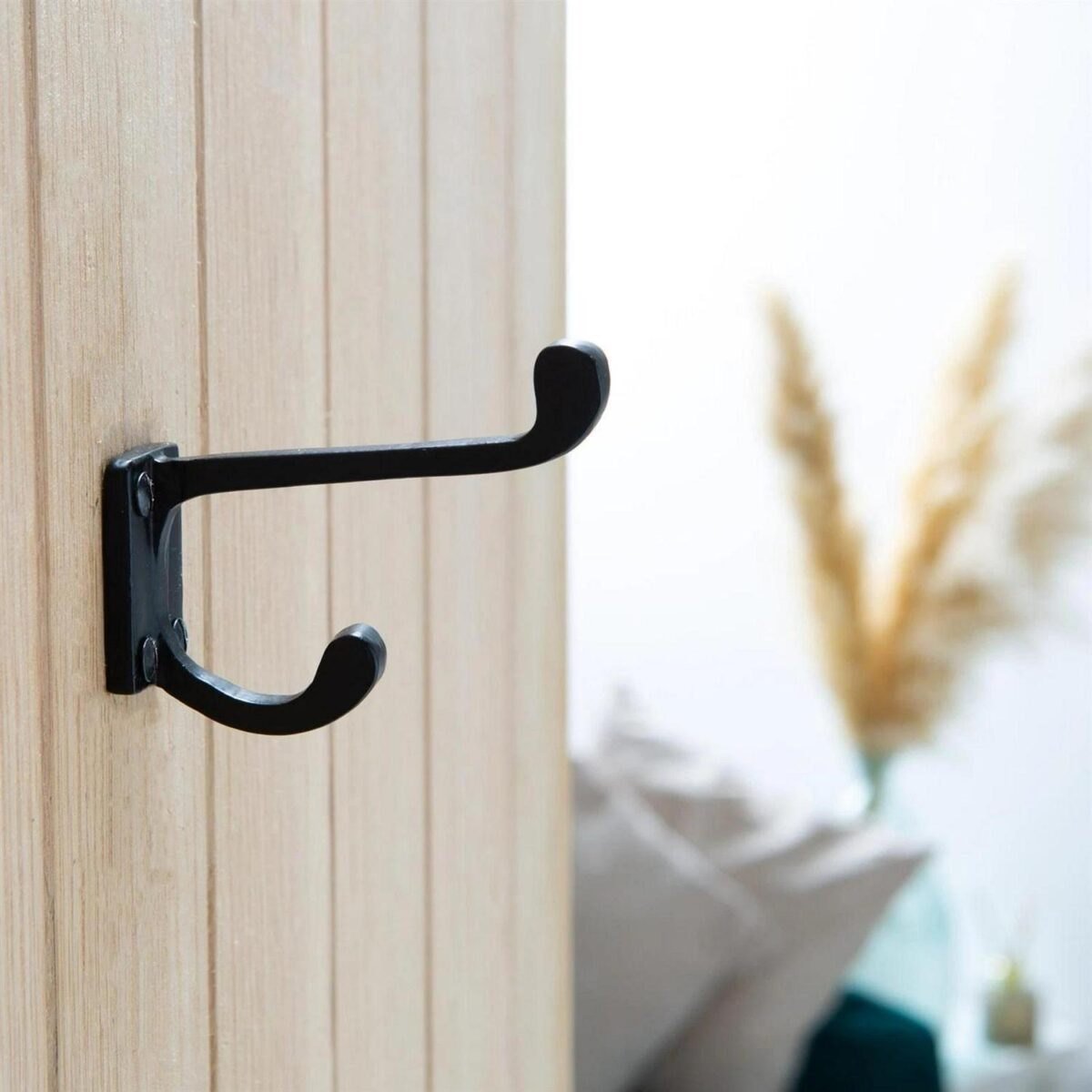 Rectangular Plate Rounded Hat and Coat Hook Cast Iron Vintage W30mm x H85mm Black - Image 5