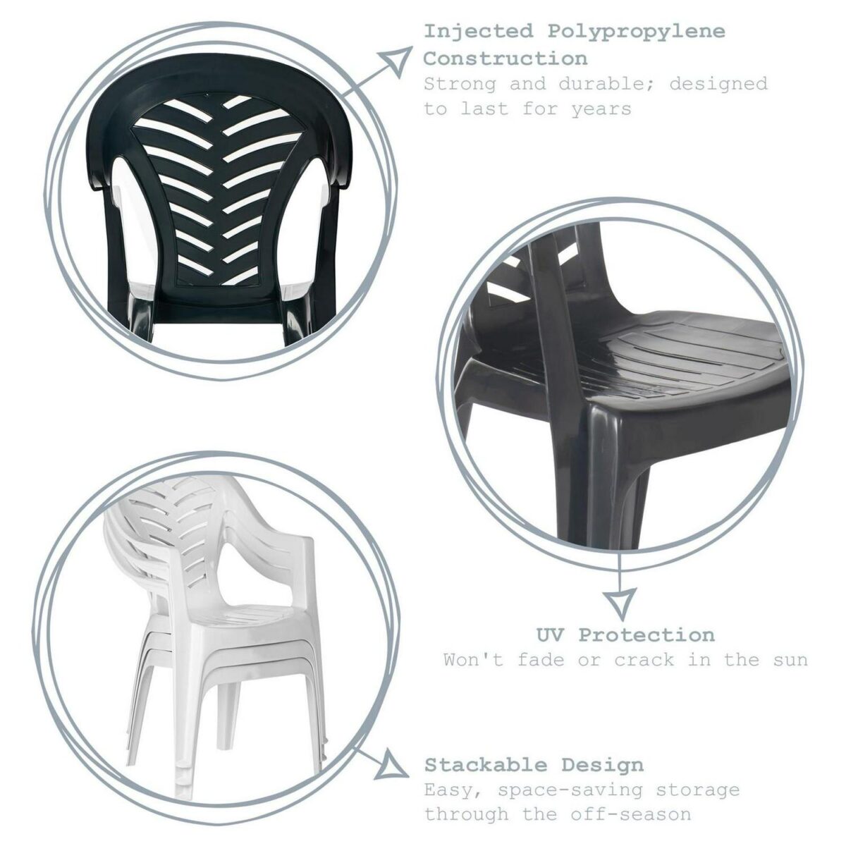 Resol 4x Palma Garden Dining Chairs Outdoor Patio Furniture White - Image 2