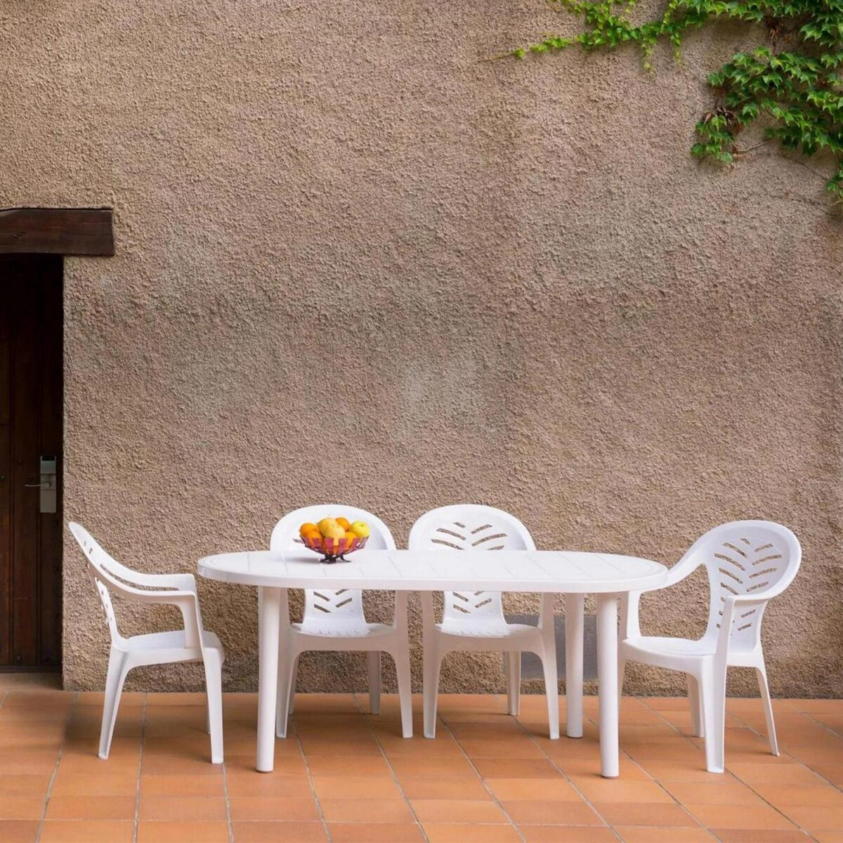 Resol 6 Seater Brava Oval Plastic Patio Garden Dining Furniture Set White - Image 5