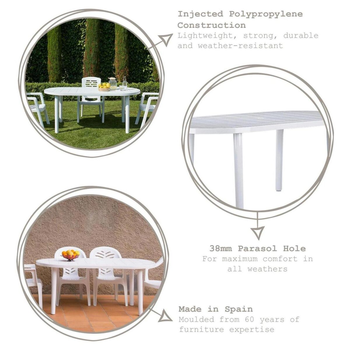 Resol 6 Seater Brava Oval Plastic Patio Garden Dining Furniture Set White - Image 2